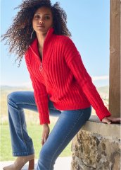 Venus Plus Size Quarter Zip Sweater in Red