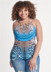 Venus Plus Size Vibrant Abstract Cheetah Ring Detail Top