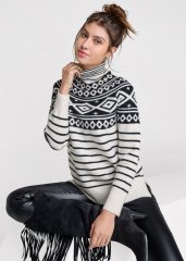 Venus Plus Size Fair Isle Turtleneck Sweater in White & Black