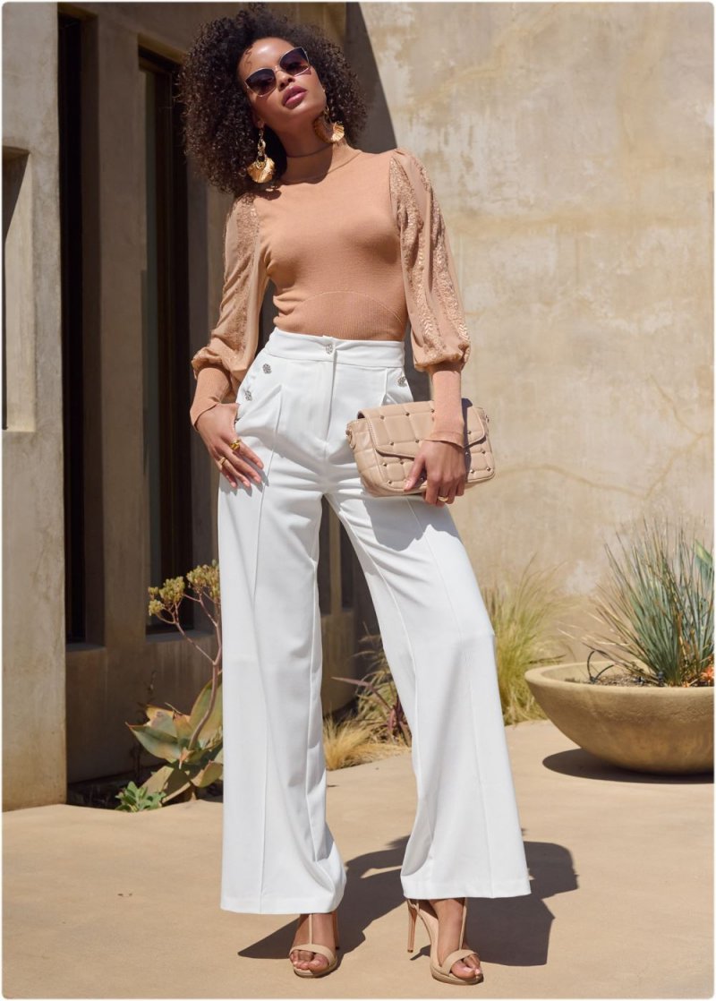 Venus Pleated Wide Leg Pants in Off White