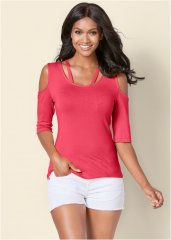 Venus Strappy Cold-Shoulder Top in Red