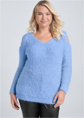 Venus Plus Size Cutout Eyelash Sweater in Light Blue