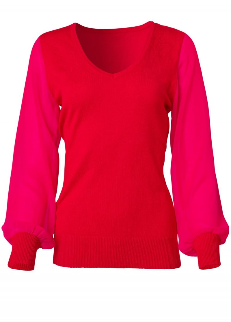 Venus Plus Size Chiffon Sleeve Sweater in Red