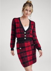 Venus Plus Size Plaid Sweater And Skirt Set - Black & Red