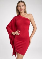 Venus Red ONE-SHOULDER SHIMMER DRESS