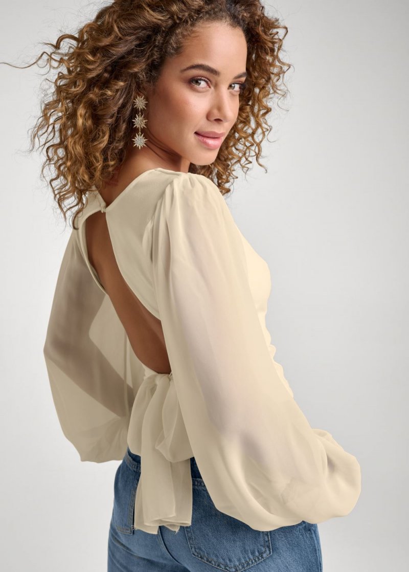 Venus Open-Back Tie Blouse in Off White