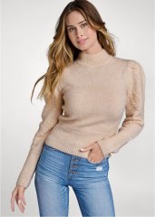 Venus VENUS | Balloon Sleeve Mock Neck Sweater in Light Brown