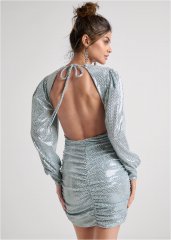 Venus Blue Metallic OPEN-BACK SHIMMER DRESS