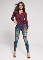 Venus Medium Wash FLORAL EMBROIDERED SKINNY JEANS