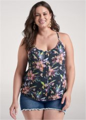 Venus Plus Size Button Detail Floral Tank