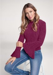 Venus VENUS | Chenille Bell Sleeve Sweater in Berry