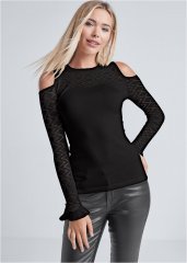 Venus VENUS | Pointelle Stitch Sweater in Black