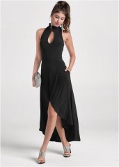 Venus Black High-Low Keyhole Dress