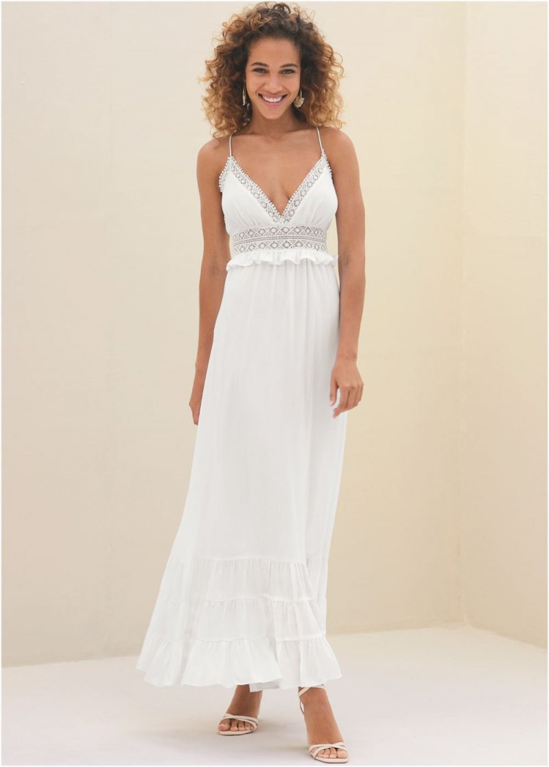 Venus Crochet Detail Maxi Dress - Off White