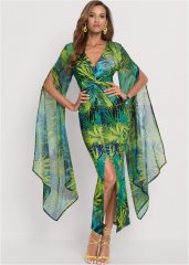 Venus Exaggerated Sleeve Dress - Green Multi