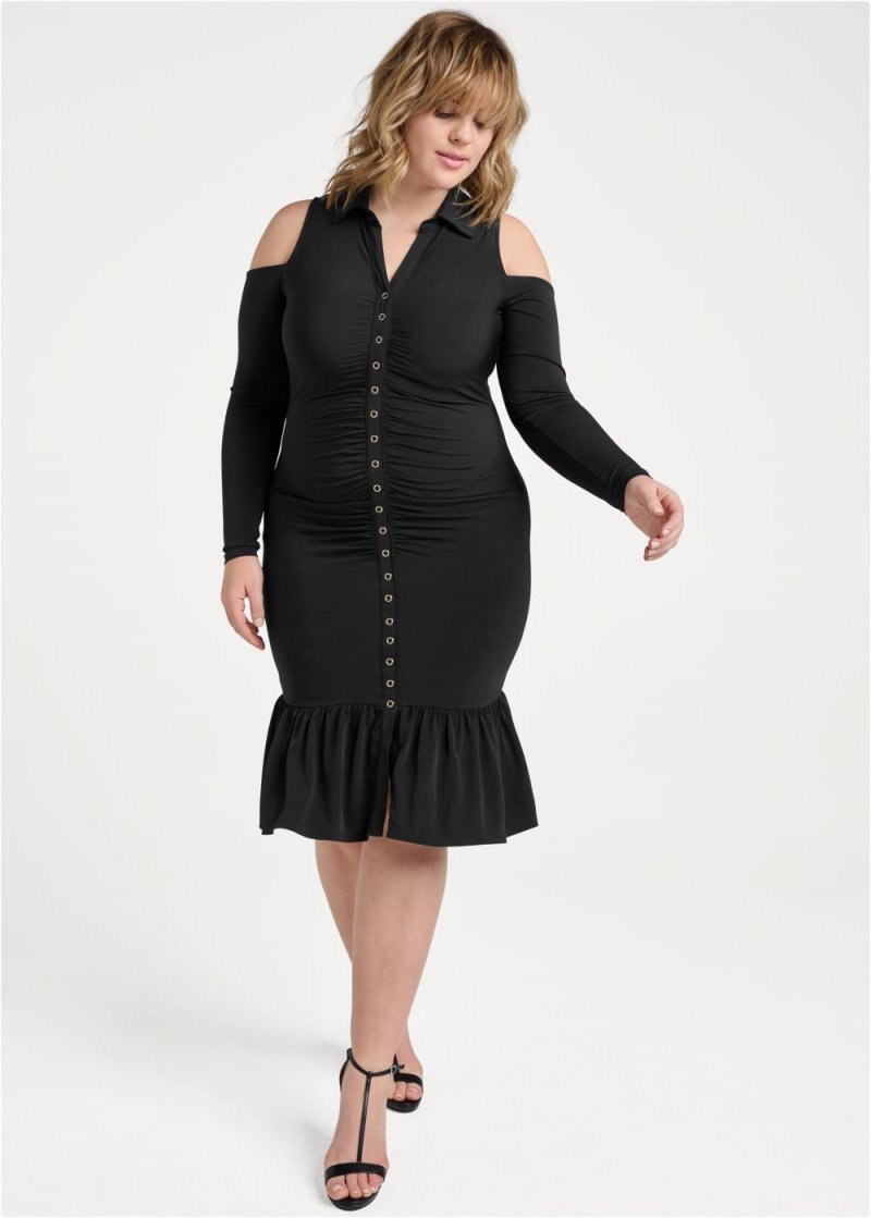 Venus Plus Size Cold-Shoulder Button-Front Dress