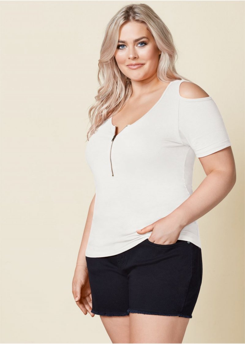 Venus Plus Size Cold-Shoulder Zipper Top