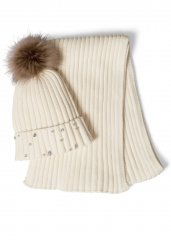 Venus Ribbed Beanie And Scarf Set in Nude