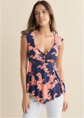 Venus Henley Babydoll Top in Navy & Red