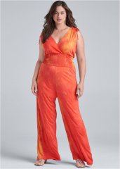 Venus Plus Size Tie Dye Jumpsuit in Orange Multi