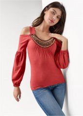 Venus Embellished Neckline Top in Red