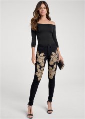 Venus Floral Embellished Jeans in Black Multi