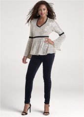 Venus Plus Size Sequin Bell Sleeve Top