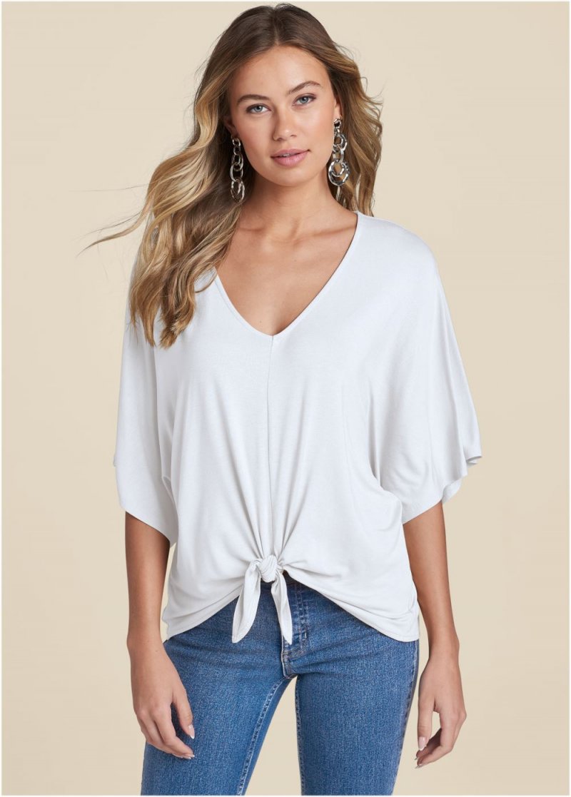 Venus Knot Twist V-Neck Tee in White