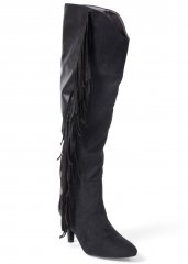 Venus Faux-Suede Fringe Boots in Black