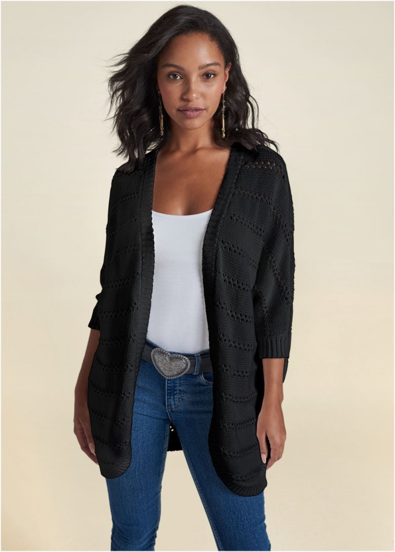 Venus Black POINTELLE STITCH COCOON CARDIGAN