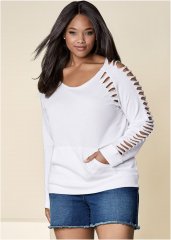 Venus Plus Size Slash Detail Sweatshirt in White