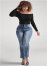 Venus Plus Size Elastic Waistband Cuffed Jeans in Medium Wash