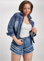 Venus Plus Size Frayed Ruffle Jean Shorts - Medium Wash