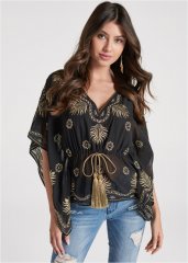 Venus Embellished Handkerchief Top in Black & Gold