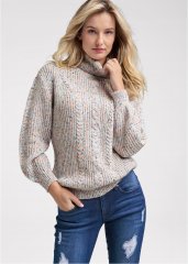 Venus White Multi POPCORN CABLE KNIT SWEATER