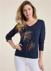 Venus Plus Size Sequin Fireworks Sweater in Navy