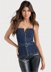 Venus Denim Bustier Top in Denim Multi