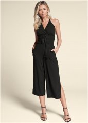 Venus Tassel Halter Jumpsuit in Black