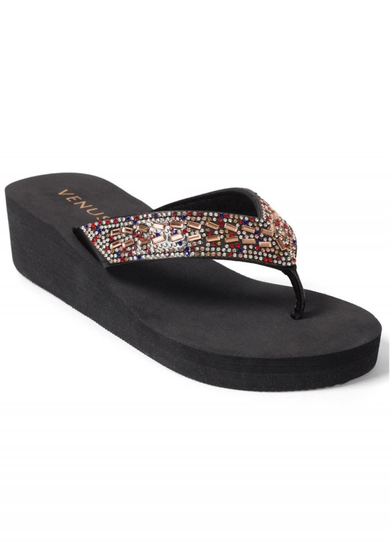 Venus Embellished Thong Sandals in Black