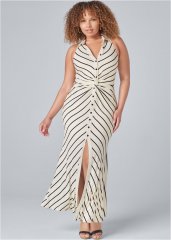 Venus Cream & Black KNOT DETAIL MAXI DRESS