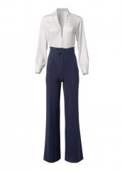 Venus Plus Size Pinstripe Wide Leg Jumpsuit in Navy & White