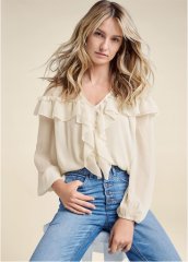 Venus Ruffle Detail Blouse in Beige