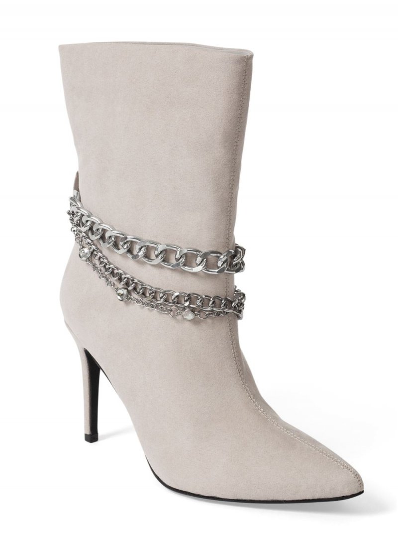 Venus High Heel Chain Booties in Grey