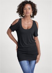 Venus Banded Hemline Tunic Top in Black