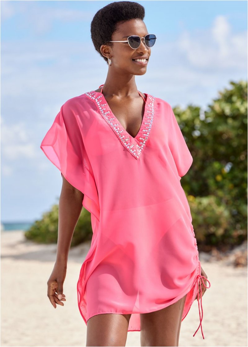 Venus Adjustable Jeweled Tunic in Sunset Pink