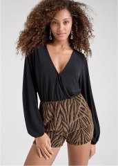 Venus Animal Print Shimmer Romper in Black Multi