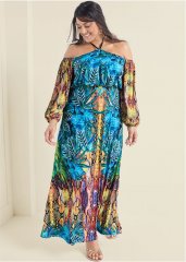 Venus Blue Multi PRINTED MAXI DRESS