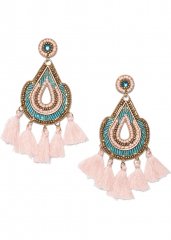 Venus Beaded Fringe Earrings in Turquoise Multi