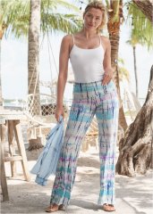 Venus Plus Size Tie Dye Fold Over Pants in White Multi