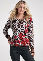 Venus Plus Size Mixed Print Sweater in White